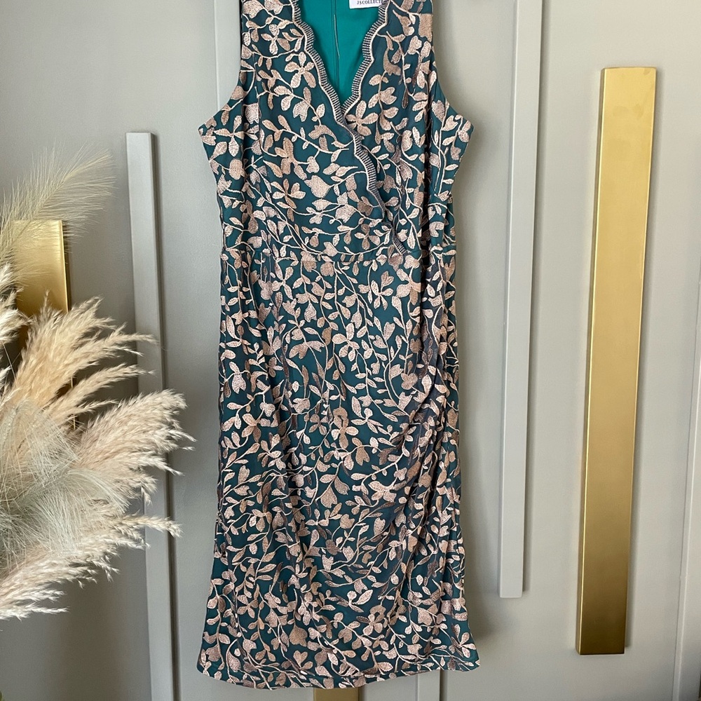 Floral Sleeveless Dress - Teal and champagne
